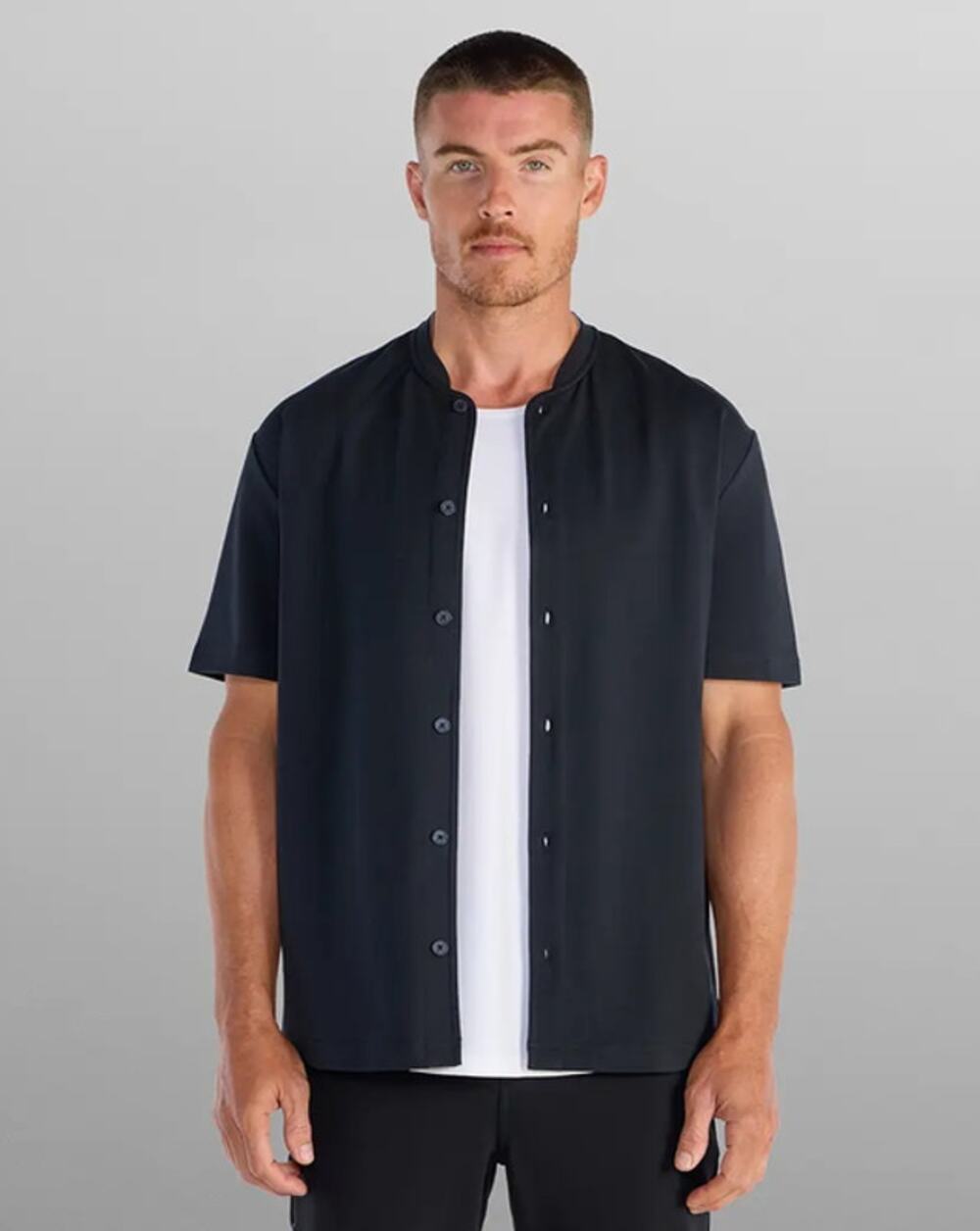 BYLT LUX Stand Collar Baseball Jersey Button Down Black Men's 2XL